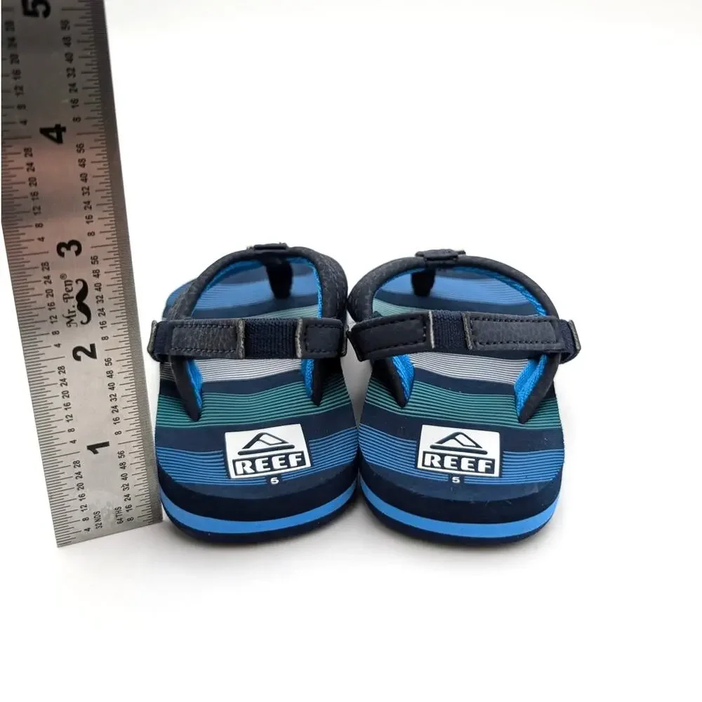 Reef Little Ahi Flip Flops Sandals Kids' Deep Sea Stripes Size US5 EU21